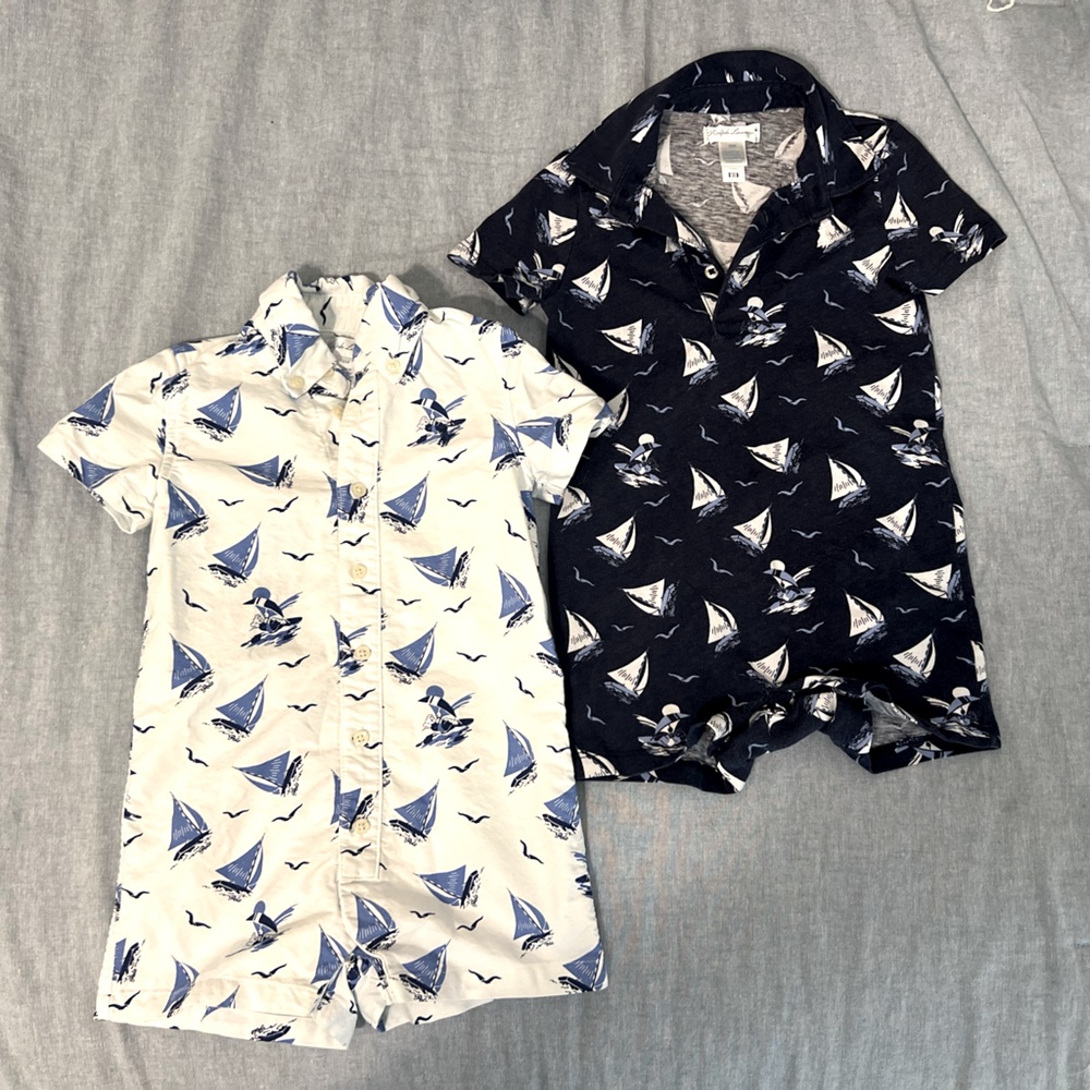 ⚓️RALPH LAUREN Baby Boy’s Sailboat Print Polo Rompers